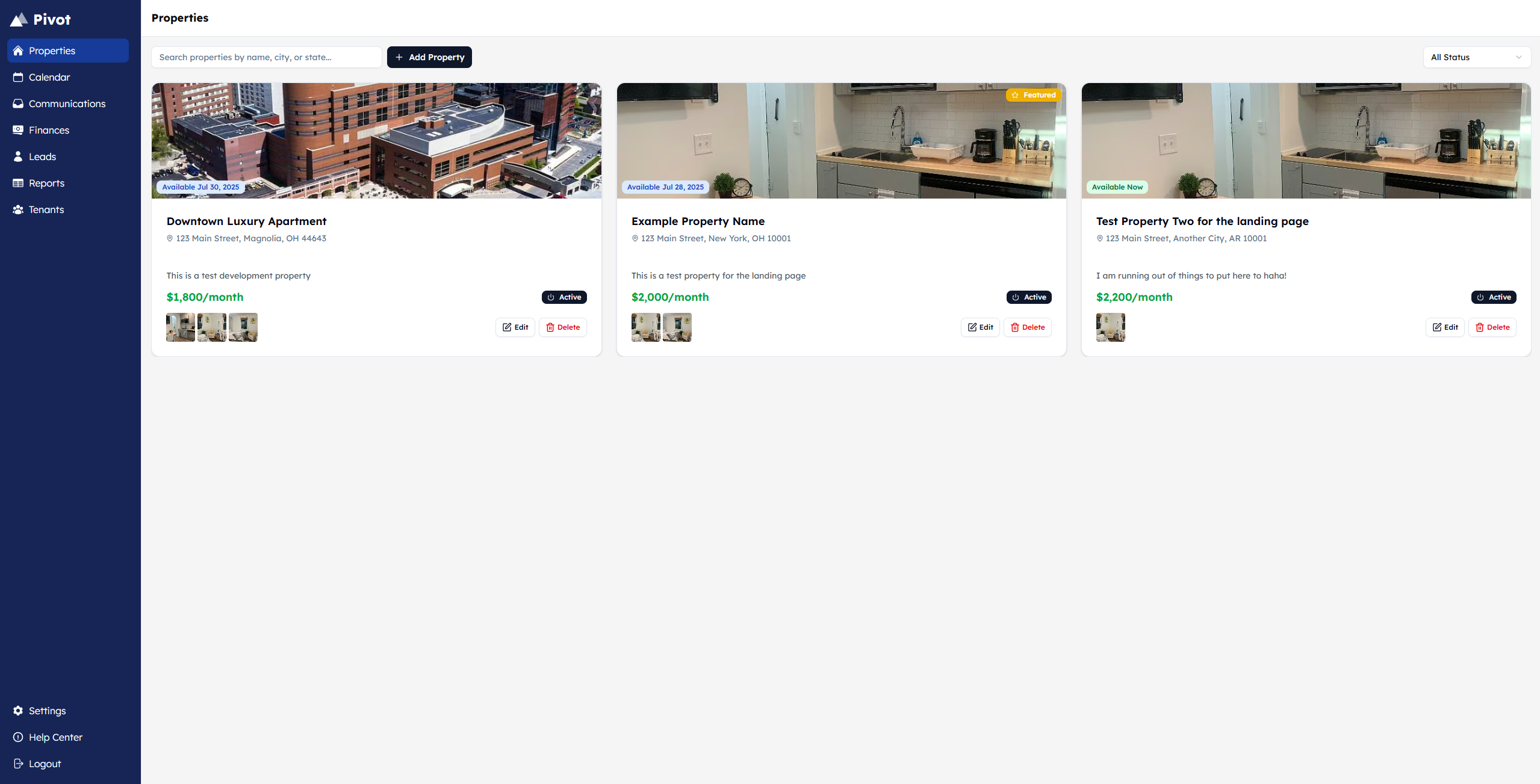 Pivot Property Management Dashboard